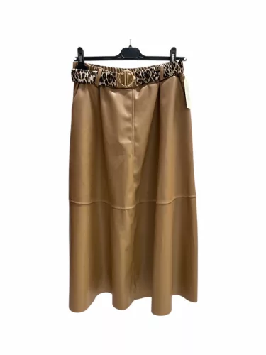 Beunique Fashion Bőrhatású maxi szoknya zsebes állat mintás övvel Taupe One Size