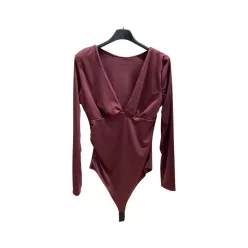   Beunique Fashion Dekoltált hidegselyem body Burgundy One Size