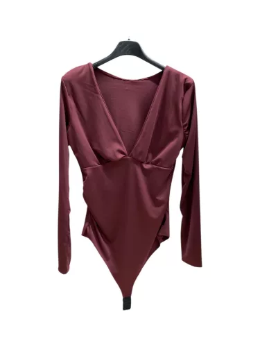 Beunique Fashion Dekoltált hidegselyem body Burgundy One Size
