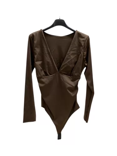 Beunique Fashion Dekoltált hidegselyem body Coffee One Size
