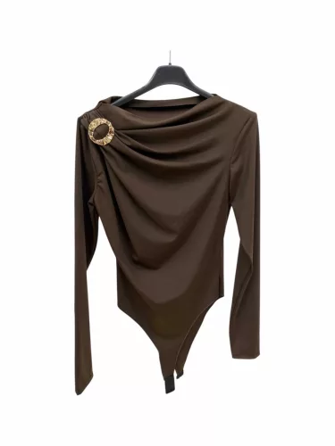 BeUnique Fashion Hidegselyem body arany dekor gombbal Coffee One Size