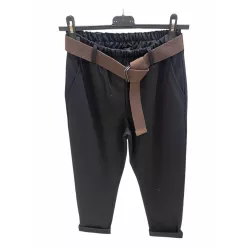 Beunique Fashion Francia zsebes pamut nadrág övvel Black S