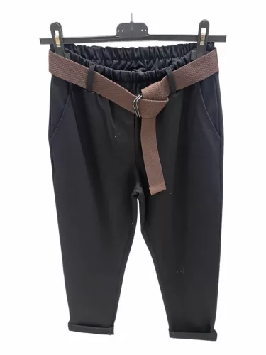 Beunique Fashion Francia zsebes pamut nadrág övvel Black S