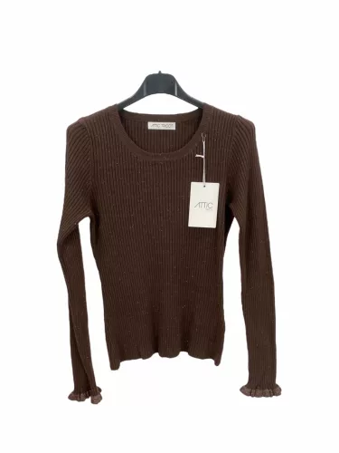 Beunique Fashion Fényes szálú bordáskötött pulcsi Coffee One Size