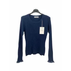   Beunique Fashion Fényes szálú bordáskötött pulcsi Dark Blue One Size