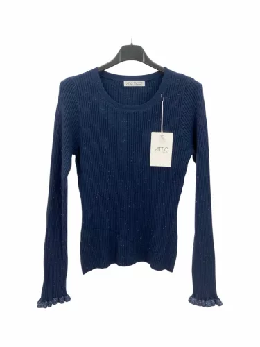 Beunique Fashion Fényes szálú bordáskötött pulcsi Dark Blue One Size