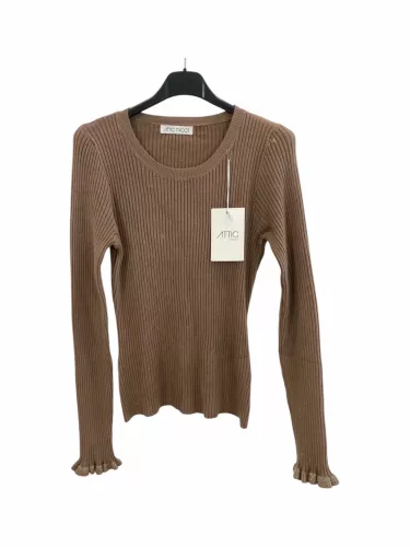 Beunique Fashion Fényes szálú bordáskötött pulcsi Taupe One Size