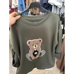 Beunique Fashion Teddys szabadidő pulcsi Olive One Size