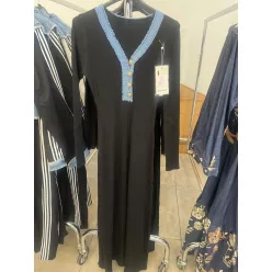   Beunique Fashion Bordás kötött ruha farmer passzéval fekete One Size