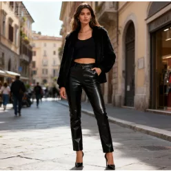   Beunique Fashion Műbőr francia zsebes nadrág Fekete S méret