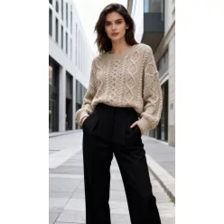   Beunique Fashion Horgolt pulcsi hátán arany karabíner dísszel Khaki One Size