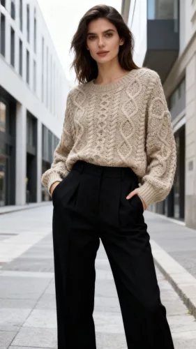 Beunique Fashion Horgolt pulcsi hátán arany karabíner dísszel Khaki One Size