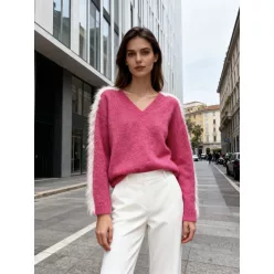   Beunique Fashion Kötött pulcsi szörme passzéval Pink One Size