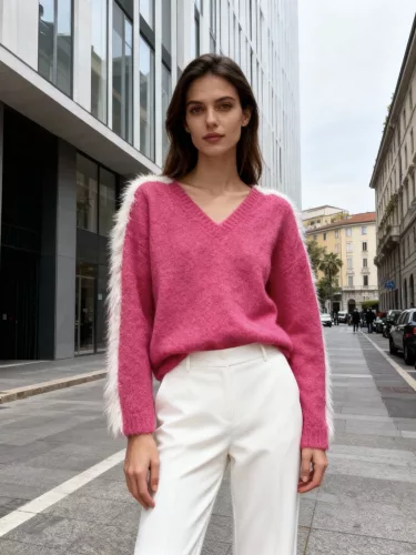 Beunique Fashion Kötött pulcsi szörme passzéval Pink One Size