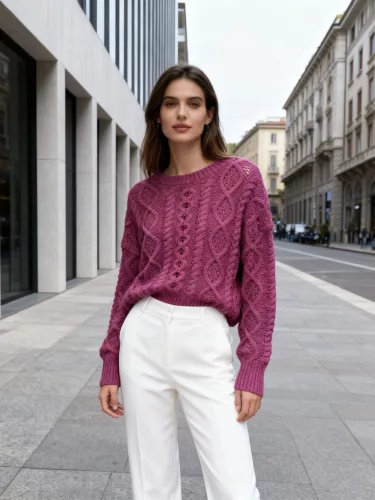 Beunique Fashion Horgolt pulcsi hátán arany karabíner dísszel Fuchsia One Size