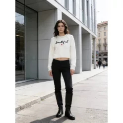   Beunique Fashion Kötött pulcsi Beautiful hímzett felirattal White One Size