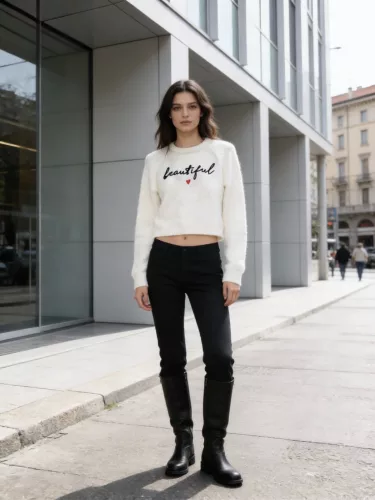 Beunique Fashion Kötött pulcsi Beautiful hímzett felirattal White One Size