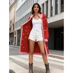   Beunique Fashion Kötöttt kardibán 3D szívekkel Red One Size