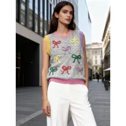   Beunique Fashion Kötött masni hímzett mellény Grey One Size