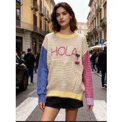 Beunique Fashion 3D mintás multicolore pulcsi Blue One Size