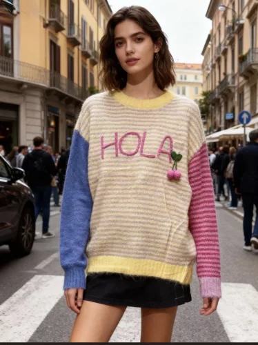 Beunique Fashion 3D mintás multicolore pulcsi Blue One Size