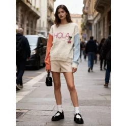   Beunique Fashion 3D mintás multicolore pulcsi Orange One Size