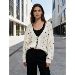   Beunique Fashion Horgolt kardigán 3D pötyökkel Beige One Size