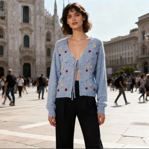 Beunique Fashion Horgolt kardigán 3D pötyökkel Blue One Size