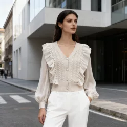   Beunique Fashion Finomkötött zsabós kardigán Beige One Size