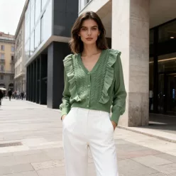   Beunique Fashion Finomkötött zsabós kardigán Green One Size