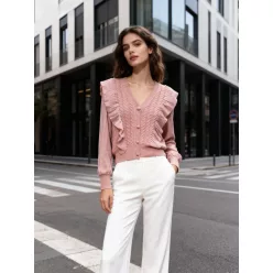   Beunique Fashion Finomkötött zsabós pulóver Pink One Size