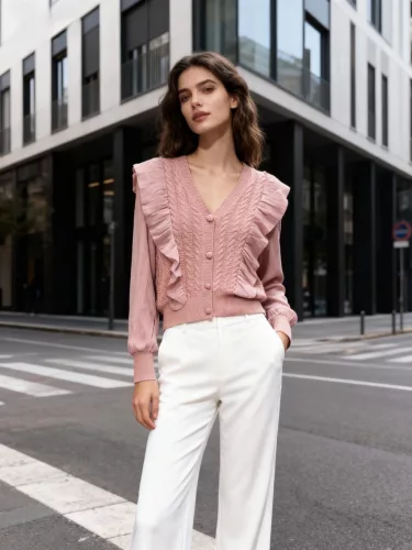 Beunique Fashion Finomkötött zsabós pulóver Pink One Size