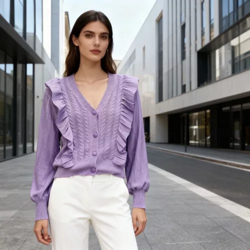 Beunique Fashion Finomkötött zsabós kardigán Purple One Size