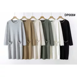   Beunique Fashion Kötött ruha gyöngyös nyakdíszítéssel Beige One Size