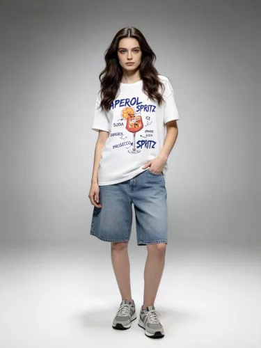 Beunique Fashion pamut póló Aperol mintával Beige