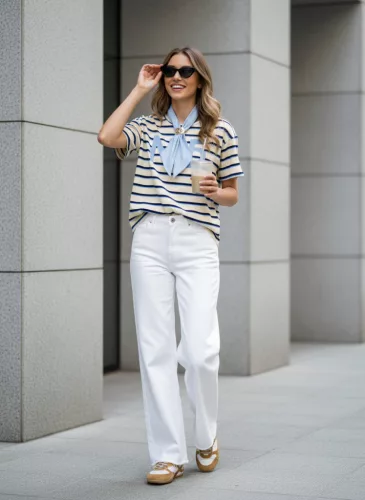 Beunique Fashion pamut tengerész mintával sál kiegészítővel mintával Blue