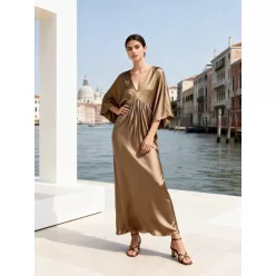 Beunique Fashion pamut selyem kaftán ruha Camel One Size