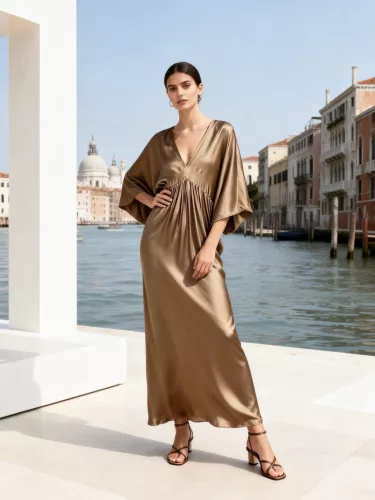 Beunique Fashion pamut selyem kaftán ruha Camel One Size