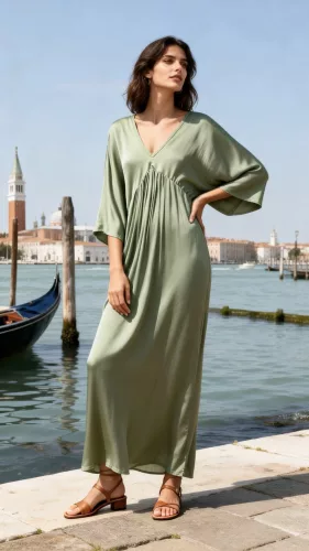 Beunique Fashion pamut selyem kaftán ruha Military Green Size