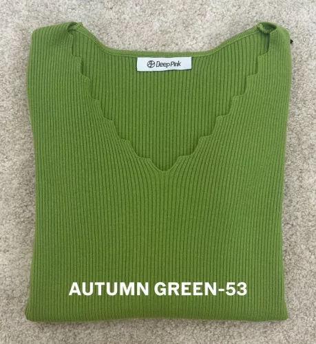 BeUnique Fashion V nyak kivágású bordáskötött felső zöld One Size