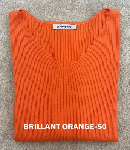 BeUnique Fashion V nyak kivágású bordáskötött felső narancs One Size