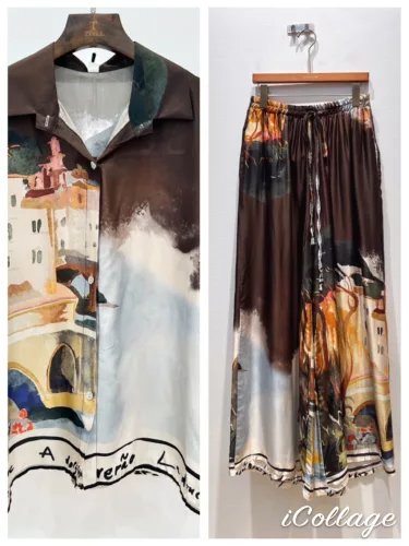 Beunique Fashion Toscan mintás nadrág ing szett Coffee One Size