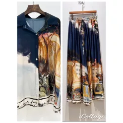   Beunique Fashion Toscan mintás nadrág ing szett Dark Blue One Size