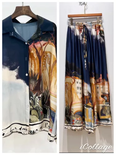 Beunique Fashion Toscan mintás nadrág ing szett Dark Blue One Size