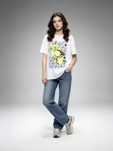 Beunique Fashion pamut póló limocello mintával Over Size