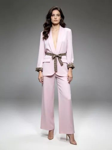 Beunique Fashion párduc mandzsettás palazzó nadrágos párduc öves szett Soft Pink One Size