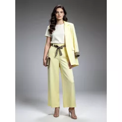   Beunique Fashion párduc mandzsettás palazzó nadrágos párduc öves szett Pastel Yellow One Size