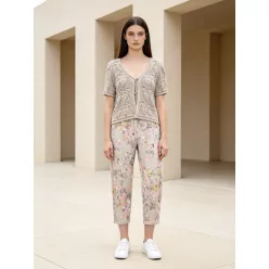   Beunique Fashion rugalmas pamut nadrág virág mintával szűkszárú felhajtós Beige One size