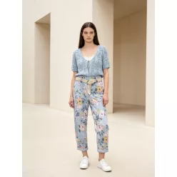   Beunique Fashion rugalmas pamut nadrág virág mintával szűkszárú felhajtós Light Blue One size