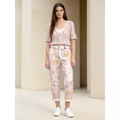   Beunique Fashion rugalmas pamut nadrág virág mintával szűkszárú felhajtós Soft Pink One size